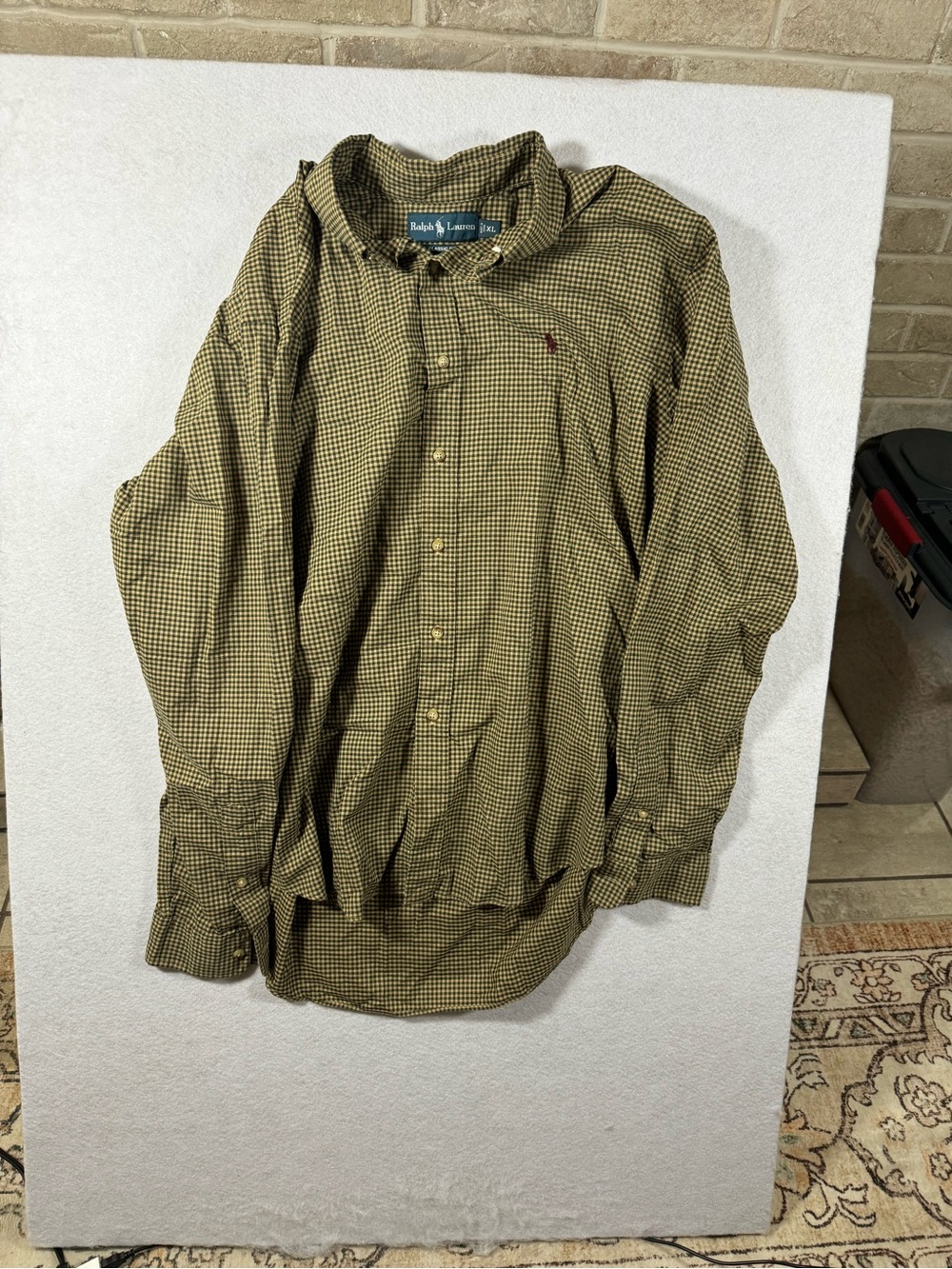 Ralph Lauren Men’s Olive and Black Micro-Check Button-Down Shirt